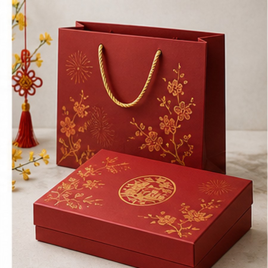 Hộp - túi quà Tết ivory cán mờ